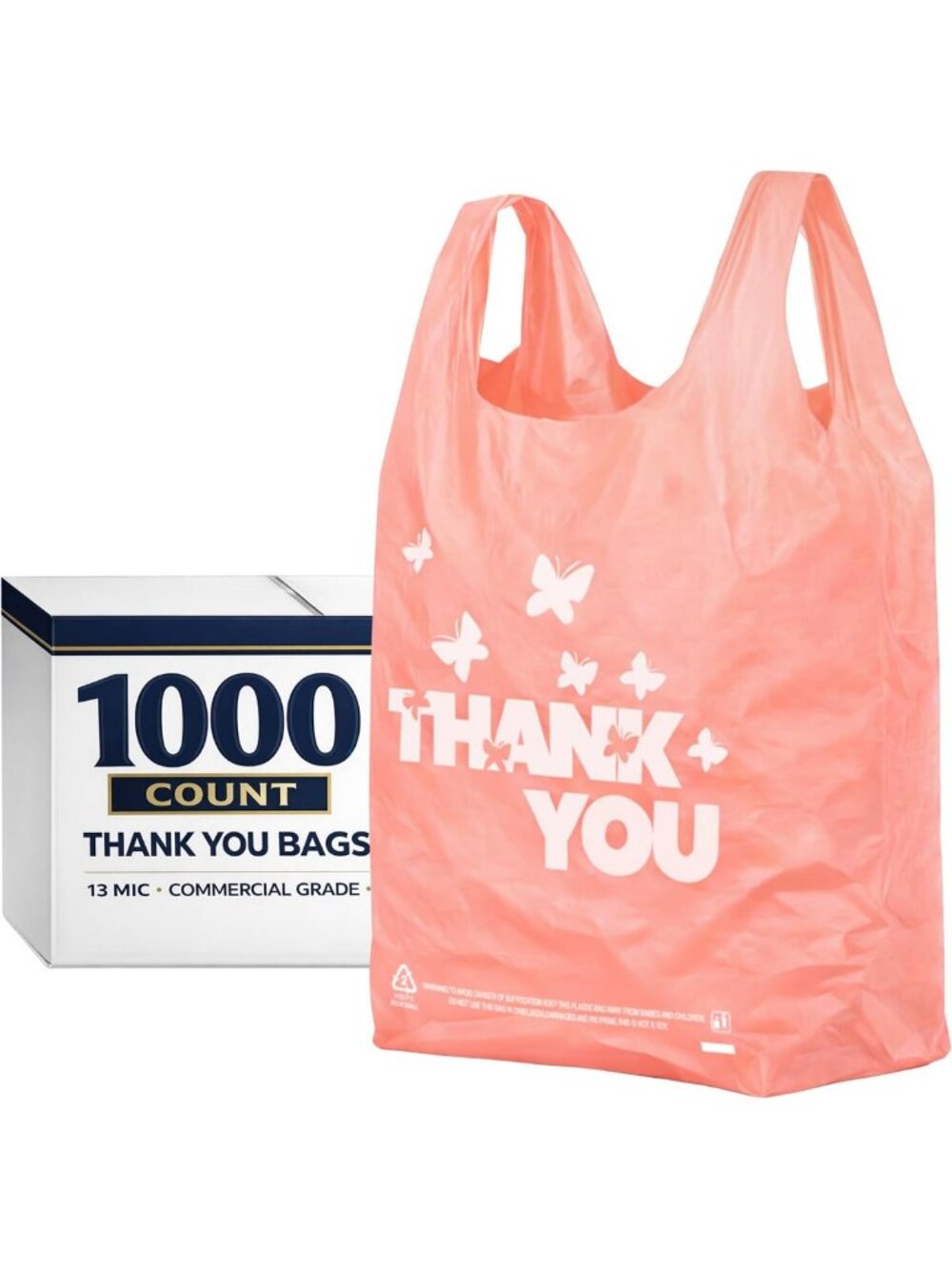 Pink Thank You T-Shirt Bags - 1000PCS Reusable & Disposable Grocery Bags for